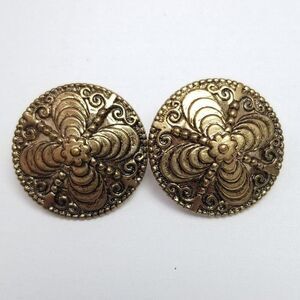 Vintage Round Bronze Color Stud Earrings, Radiant Textured Design, Plastic